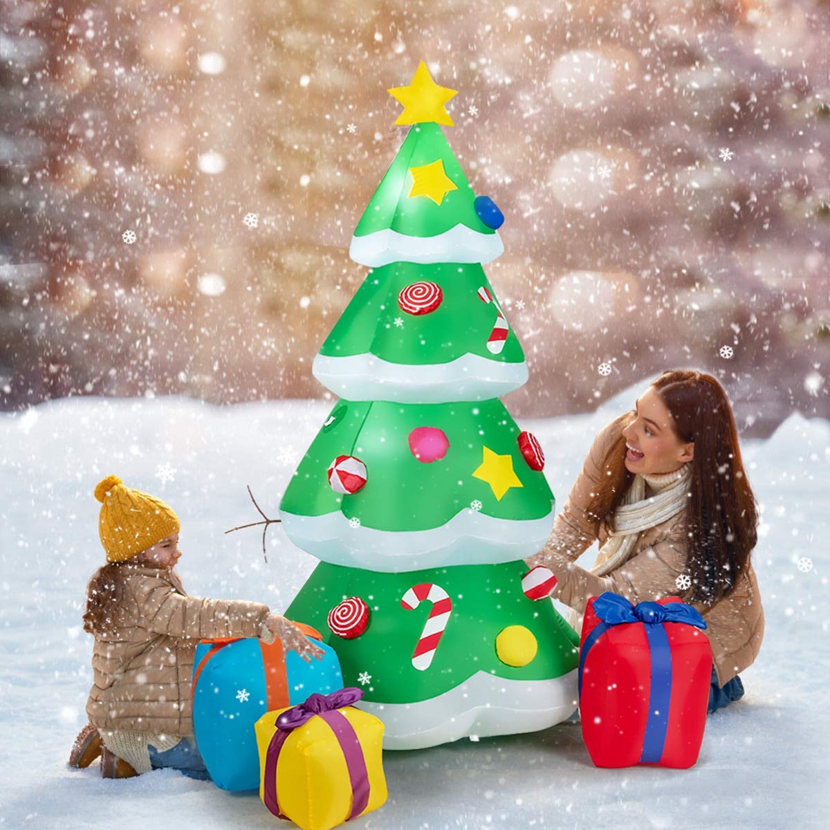 8FT Inflatable Christmas Tree with Built-in LED Lights - Outdoor Blow Up Holiday Decor for Yard, Garden, Lawn | Includes Tethers & Stakes | Perfect for Christmas Parties, Front Yard Displays & Festive Outdoor Decorations