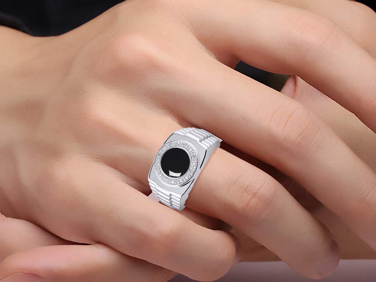 Rylos Men's Sterling Silver Rings with Round Cabochon Gemstones & Diamonds – Designer Wedding Bands & Fashion Jewelry for Men (Sizes 8-13) – Perfect for Gifts, Anniversaries & Everyday Wear