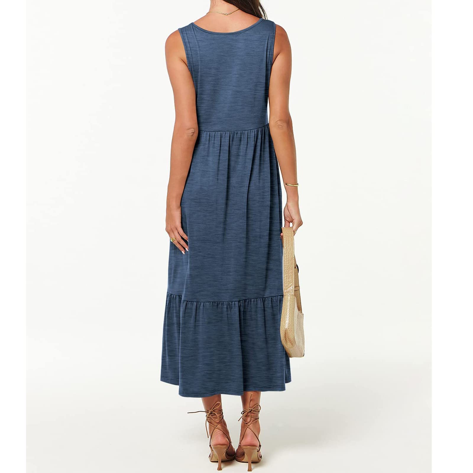 Women's Summer Vacation Dress 2024 - Sleeveless V-Neck Sundress with Pockets for Beach & Travel