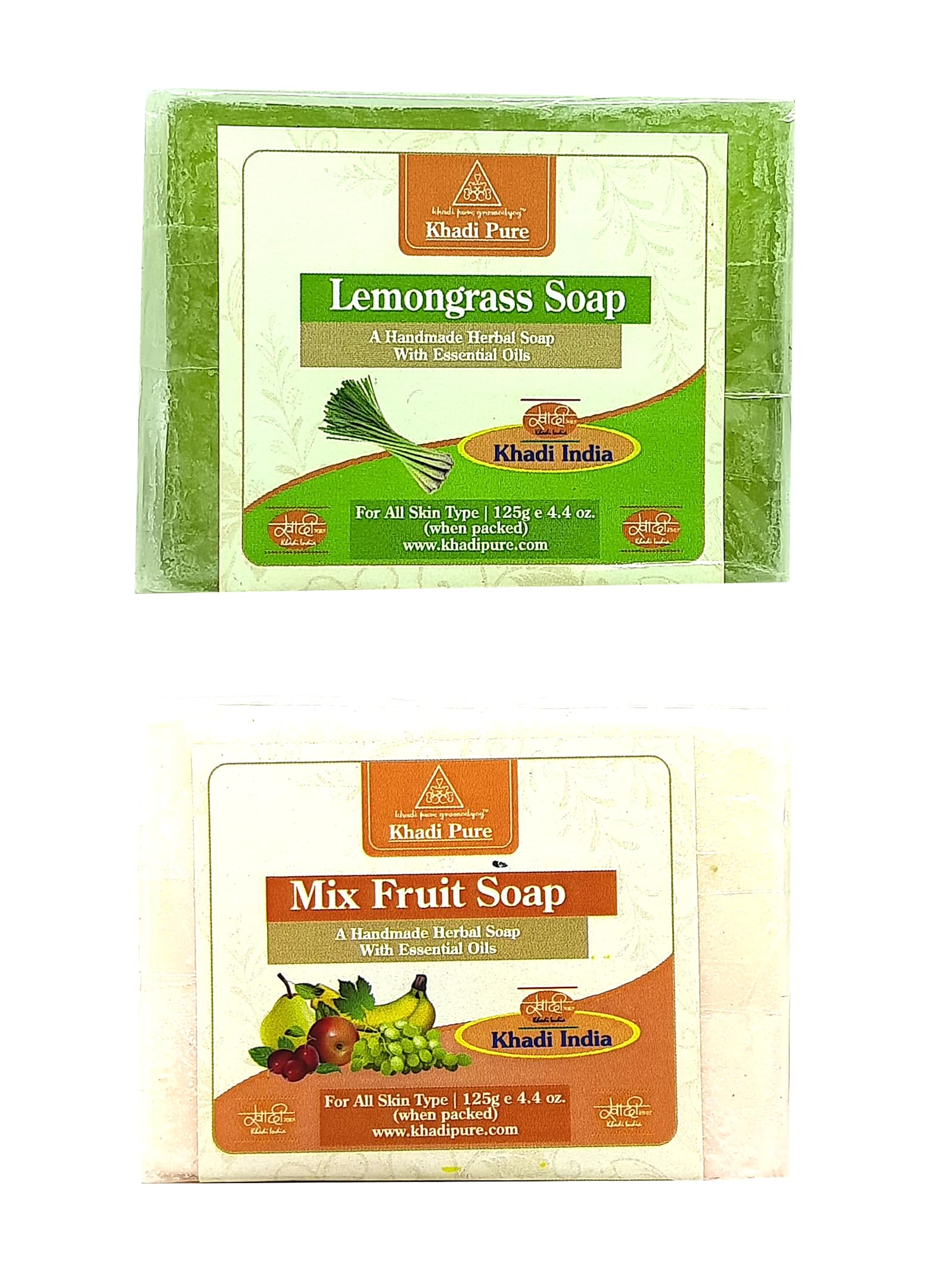 Khadi Pure Herbal Lemongrass & Mixed Fruit Soap (125g) - Pack of 2 (250g) | Natural Ayurvedic Skincare for Dry & Sensitive Skin | Perfect for Daily Cleansing & Aromatherapy