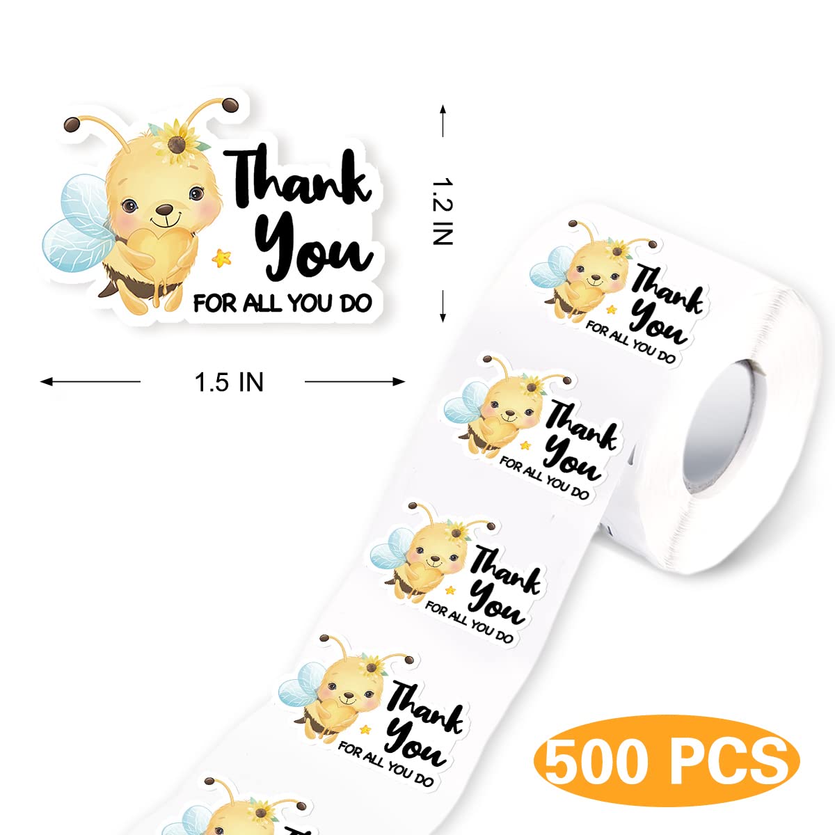 Cute Bee Thank You Stickers for Small Business - Handmade Happy Mail Stickers with 'Thank You for All You Do' Design - Perfect for Packaging, Envelopes, Gifts & Craft Projects