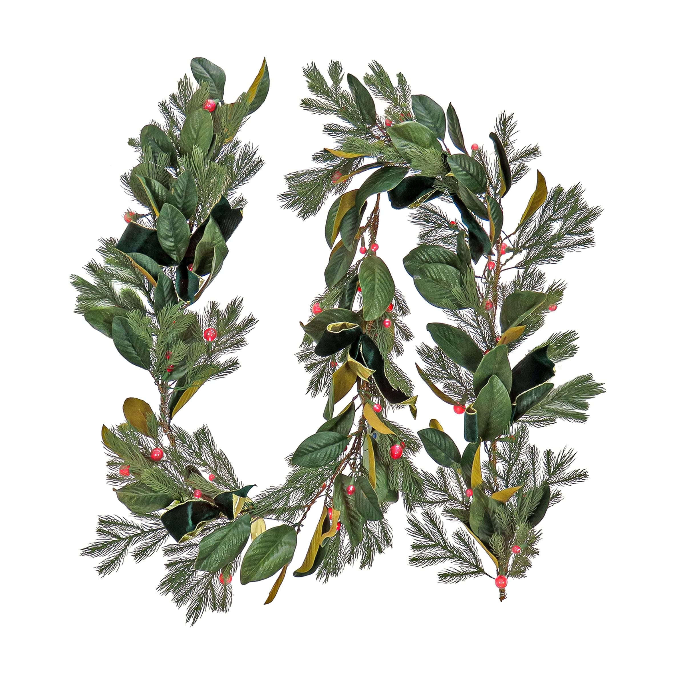 9 Ft. Magnolia Pine Christmas Garland with LED Lights & Bows - Green Artificial Holiday Wreath for Indoor/Outdoor Decor, Fireplace Mantel, Staircase, and Doorway
