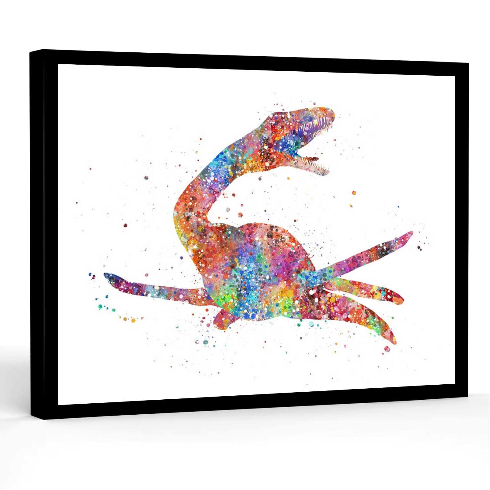 Plesiosauria Dinosaur Poster - 12x18 Inch Framed Canvas Wall Art, Colorful Marine Reptile Illustration, Houston Sports Decor, Birthday Gift for Kids & Adults | Perfect for Home, Office, Classroom Decor