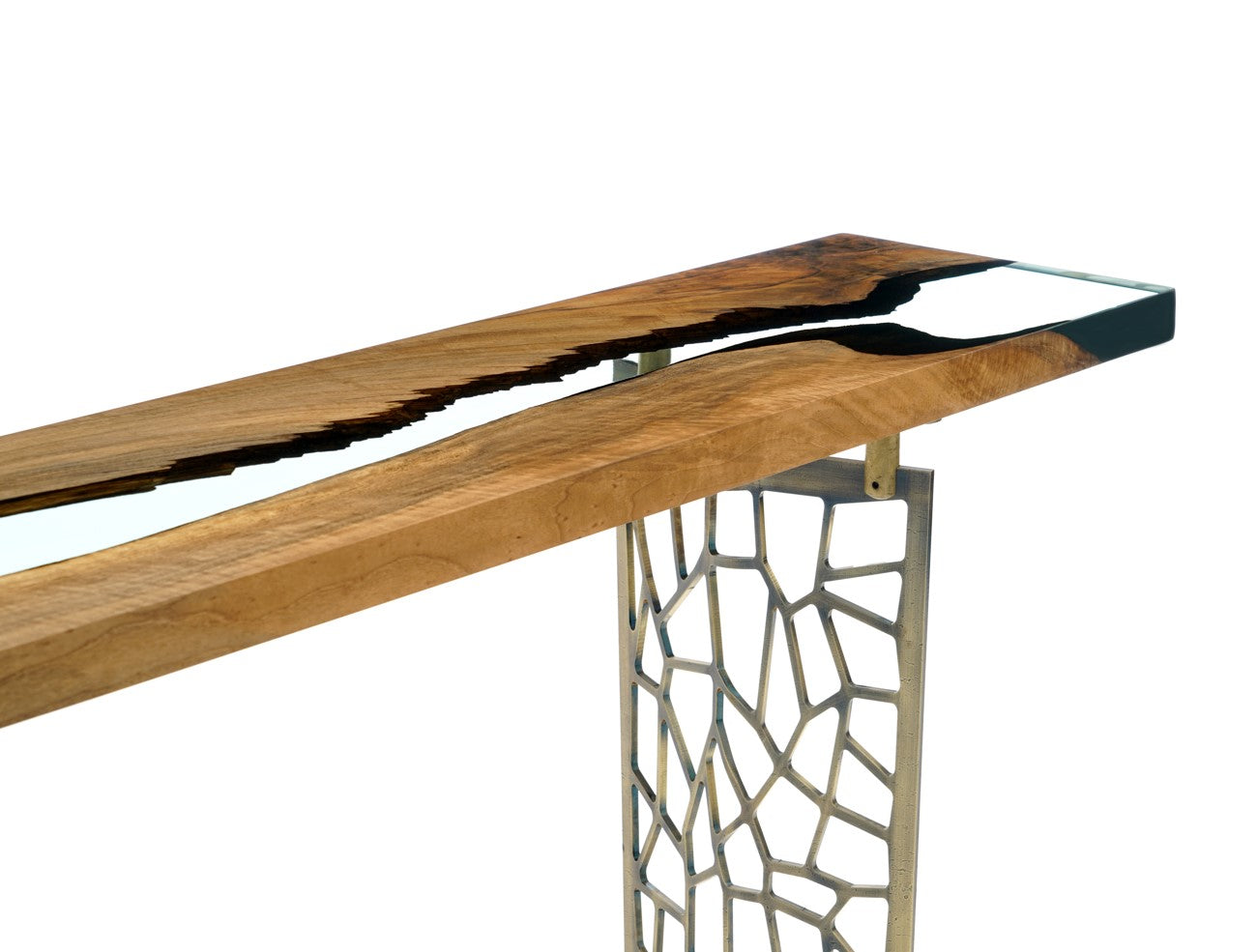 Voronoi Collection Walnut Wood and Resin Sofa & Entry Table - Modern Handcrafted Furniture for Living Room and Entryway Decor