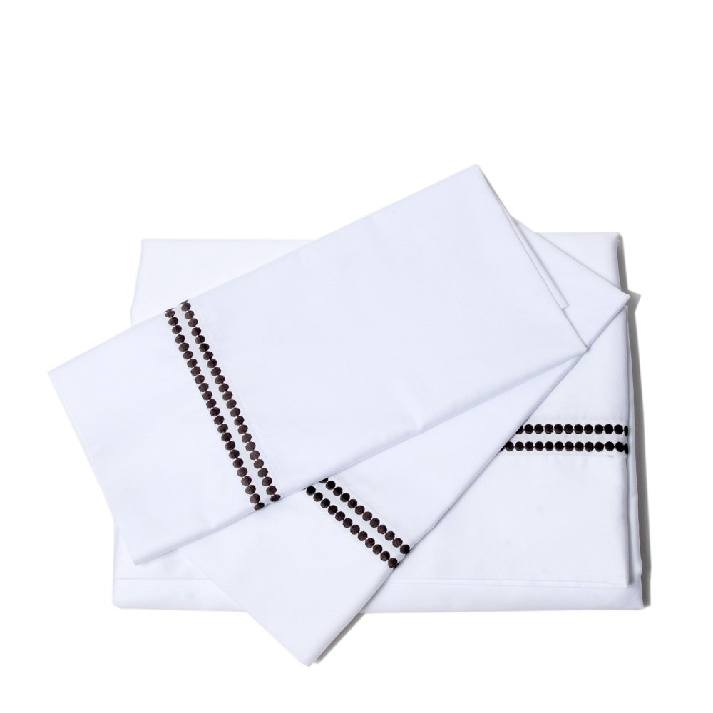 Tribeca Living 400 Thread Count Dot Embroidered Deep Pocket Sheet Set - California King Size, Chocolate Brown - Luxury Bedding for Master Bedrooms & Guest Rooms