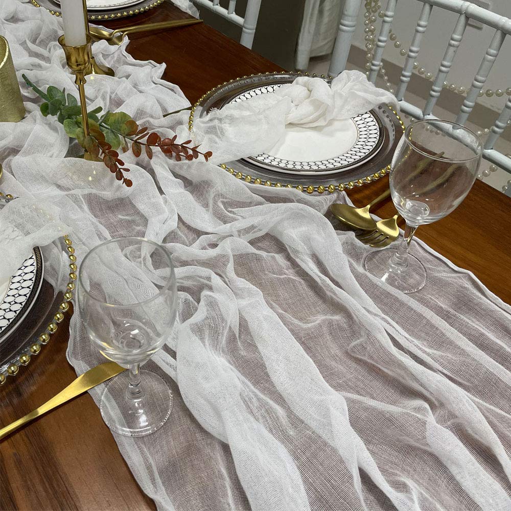 EHLDekol Premium Cheesecloth Gauze Table Runner - 13ft White Wedding Decor Arch Draping, Bridal Shower Centerpiece Runner - Perfect for Boho Weddings, Rustic Events & Party Decorations