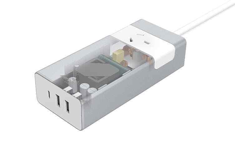 Aerocool Aluminum Power Board with 1 AC Outlet, 1 USB-C & 2 USB Ports - Compact Multi-Port Charging Station for Home, Office & Travel