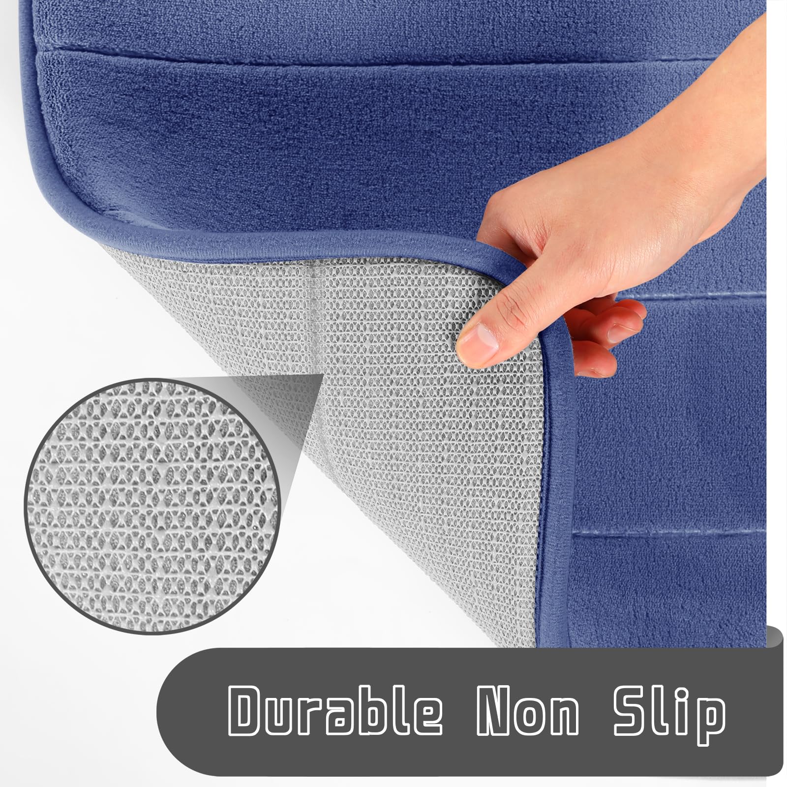 Yimobra 2-Piece Memory Foam Bath Mat Set - Ultra Soft Non-Slip Bathroom Rugs (17x24 & 24x20.4 Inches) - Quick-Dry Water Absorbent U-Shaped Toilet Mats for Bathroom Floor - Navy Blue - Perfect for Showers, Bathtubs & Sink Areas