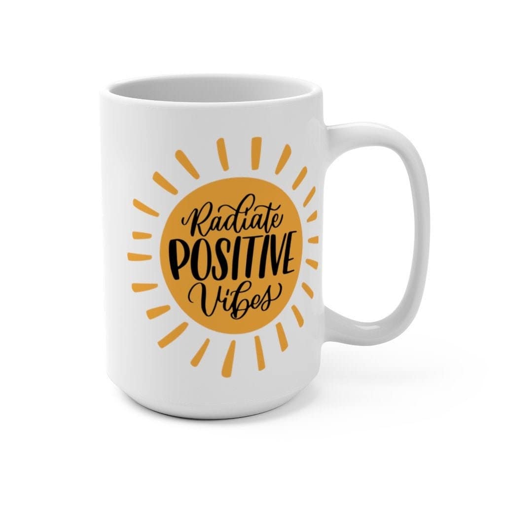 15oz Extra Large Positive Vibes Coffee Mug with Inspirational Quote - Perfect for Office, Home, or Gift Giving