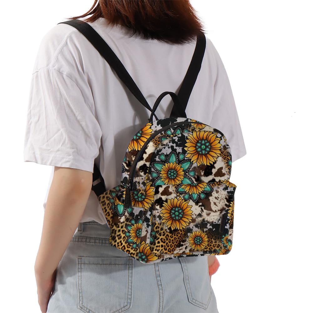 Deanfun Mini Backpack - Fashion Cow Print Leopard Sunflower 3D Printing Small Water Resistant Backpack for Women & Teens - Perfect for Travel, School, Hiking & Daily Use
