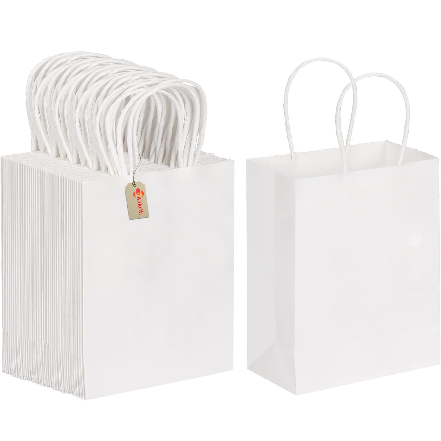 Premium White Kraft Paper Gift Bags with Handles - 7x3.5x8.5 Inches Small Party Favor Bags (Pack of 10) - Bulk Wedding, Birthday, Retail & Shopping Merchandise Bags - Perfect for Gift Wrapping, Party Favors, Boutique Packaging & Small Business Branding