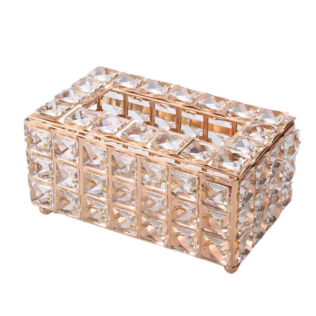 Crystal Tissue Box Holder - Elegant Rectangular Decorative Napkin Dispenser for Dining Room, Bedroom, Dresser - Golden Home Decor (Perfect for Wedding Gifts, Housewarming & Luxury Home Accessories)