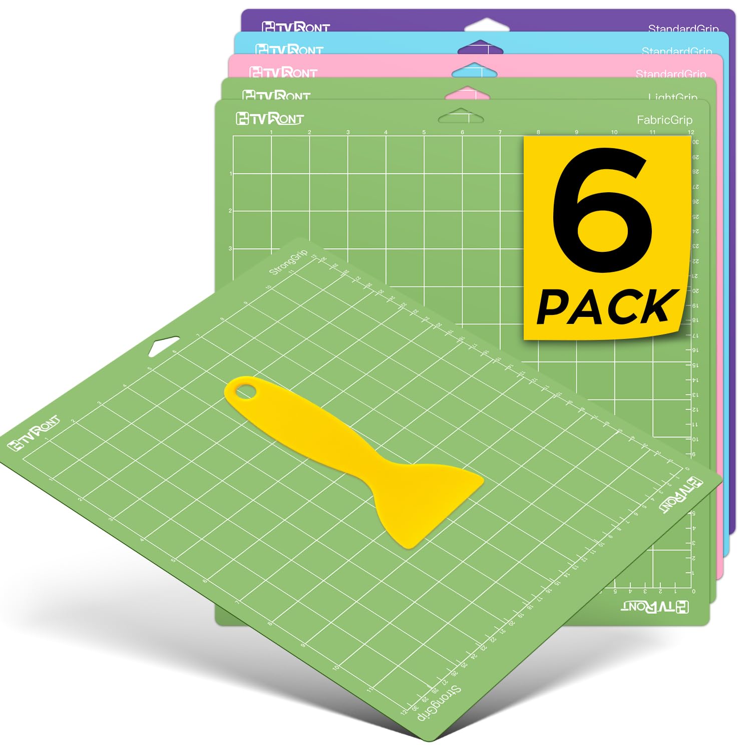 HTVRONT 6-Piece Cutting Mat Set for Cricut - 12x12 Inch Standard/Light/Strong/FabricGrip Mats Compatible with Cricut Maker 3, Maker, Explore 3, Air 2 & One - Perfect for DIY Crafts, Vinyl Cutting, Scrapbooking and Fabric Projects