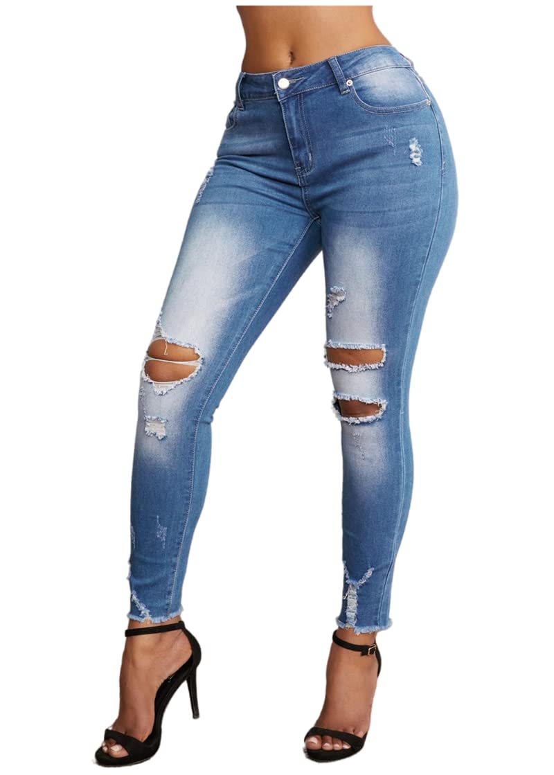 Women's Vintage Stretch Skinny Ripped Jeans - Distressed Denim Pants with Holes for Casual Wear | Slim Fit High Waist Denim for Women | Perfect for Street Style, Date Night & Everyday Outfits