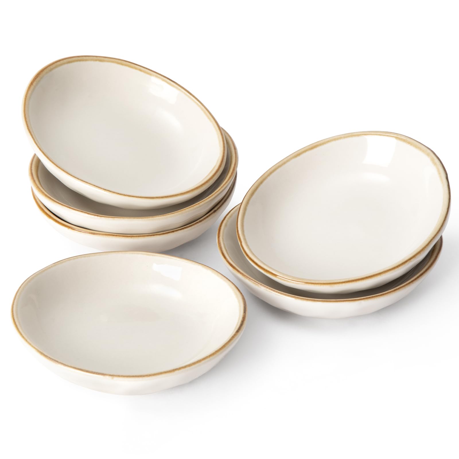 Famiware 6-Piece Oval Ceramic Soy Sauce Dishes - 2.1oz Small Dipping Bowls for Sushi, Appetizers, Snacks | Vanilla White | Dishwasher Safe | Perfect for Japanese Cuisine, Asian Restaurants & Home Kitchens