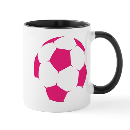 White/Black Inside - Pink Soccer Ball Mugs