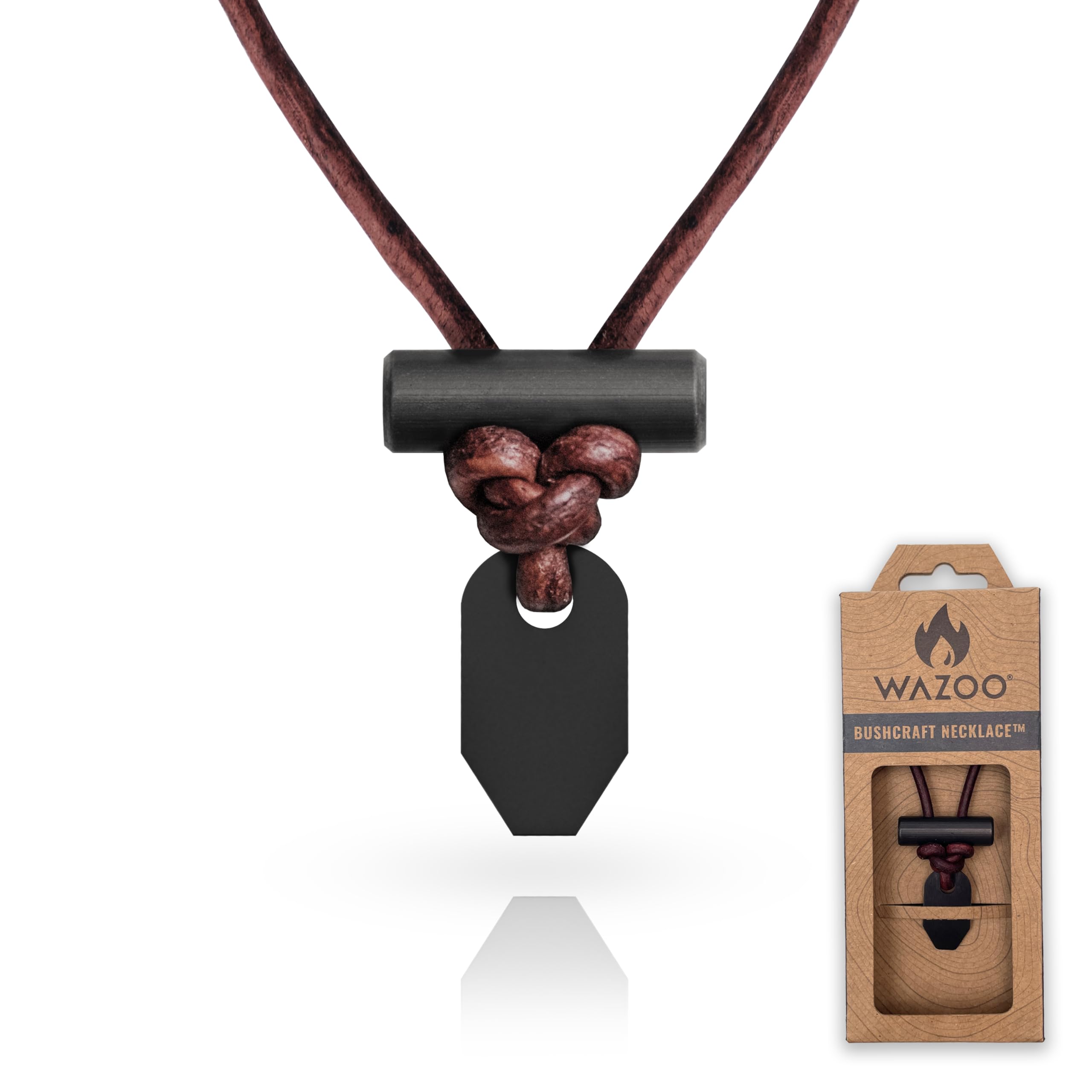 Wazoo The Bushcraft: Original Fire Starter Necklace - Handmade Survival Gear for Men, Weatherproof Outdoor Accessory, Adjustable Leather Knot Design | Perfect for Camping, Hiking & Emergency Preparedness