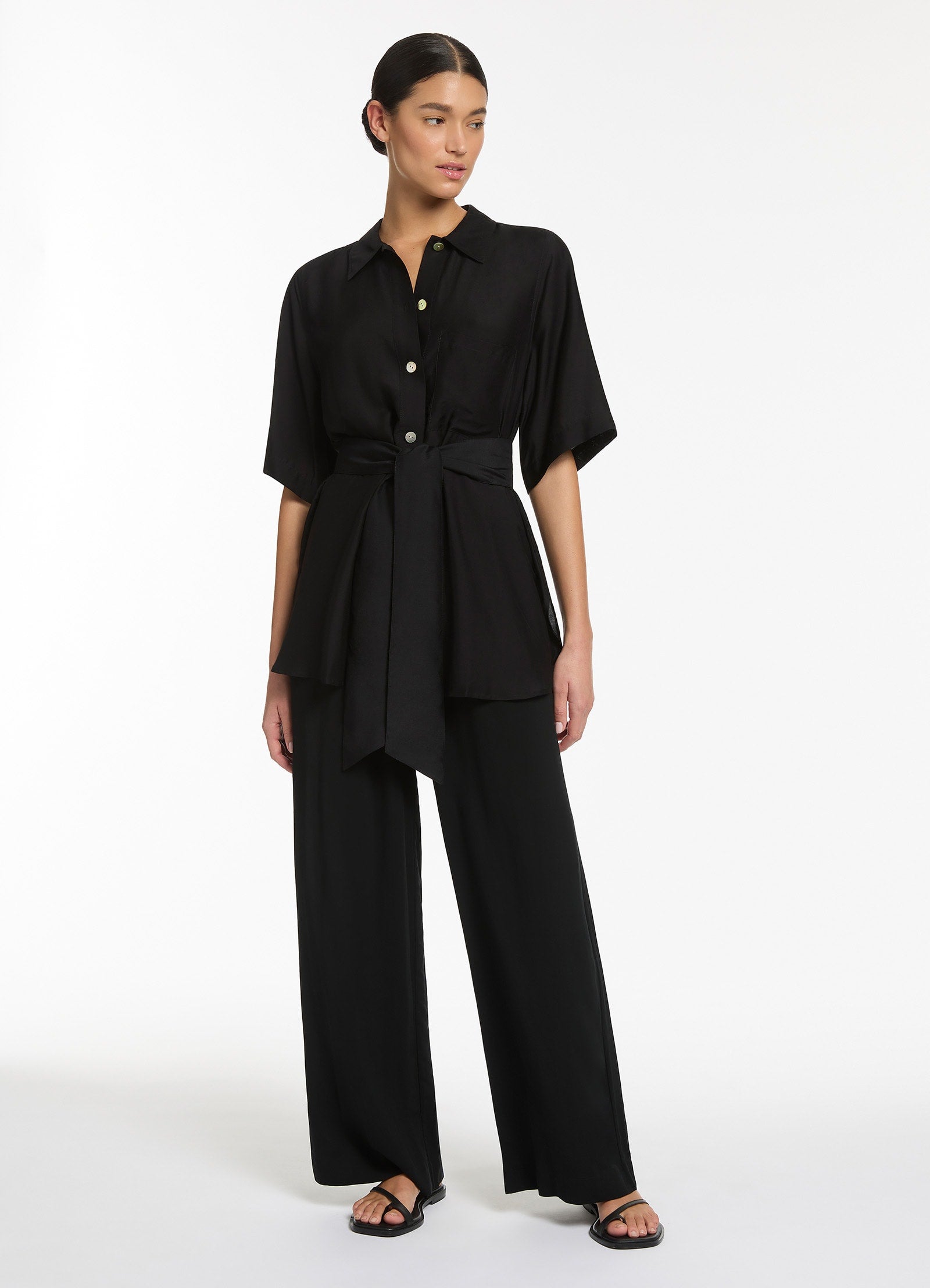 JetSet Wide Leg Pants for Women - High Waisted Flowy Lounge Pants - Soft Stretchy Comfortable Black Trousers - Perfect for Yoga, Travel & Casual Wear
