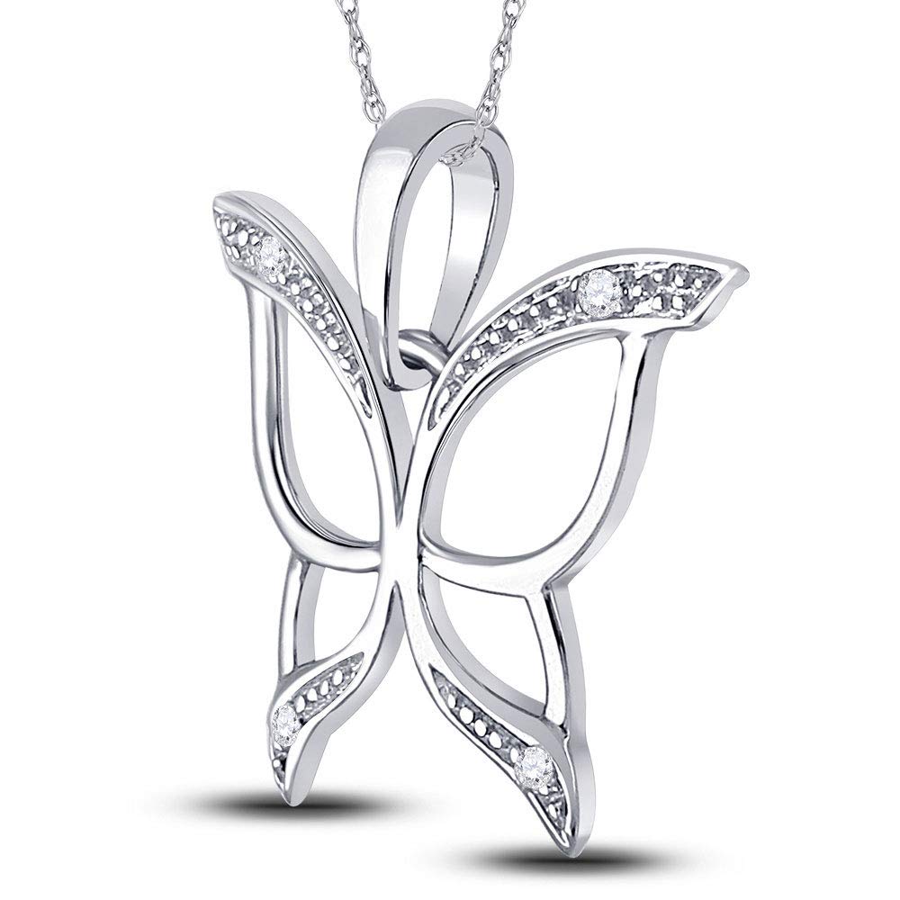 10K White Gold Women's Round Diamond Butterfly Pendant Necklace - 0.03 CTTW Elegant Jewelry Gift for Her, Perfect for Anniversary, Birthday & Special Occasions