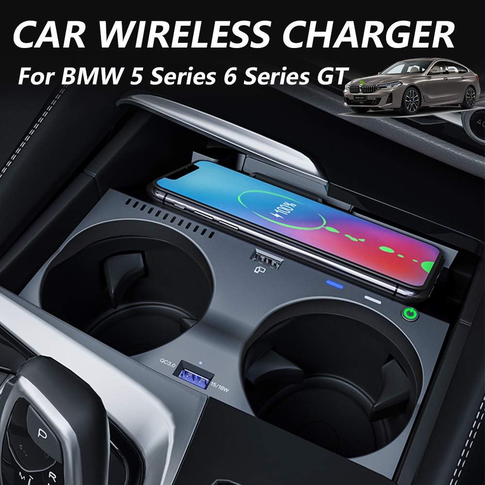 BMW 5 Series G30 G31 & 6 Series GT 2018-2020 Wireless Car Charger - 15W Fast Qi Charging Pad with USB Port for iPhone, Samsung & Qi-Compatible Phones | Perfect for Commuting & Road Trips