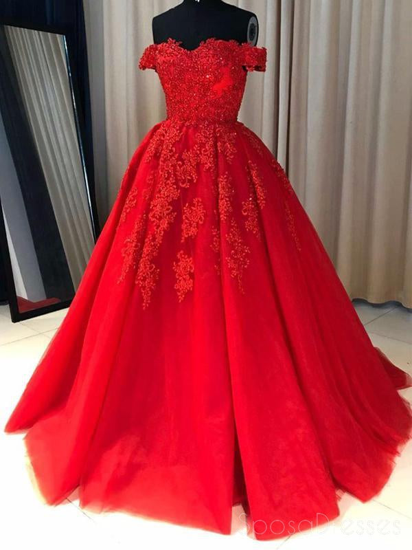 Elegant Off Shoulder Red Lace A-Line Prom Dress for Sweet 16 & Evening Events | Formal Party Gown | Perfect for Homecoming, Prom Night & Special Occasions