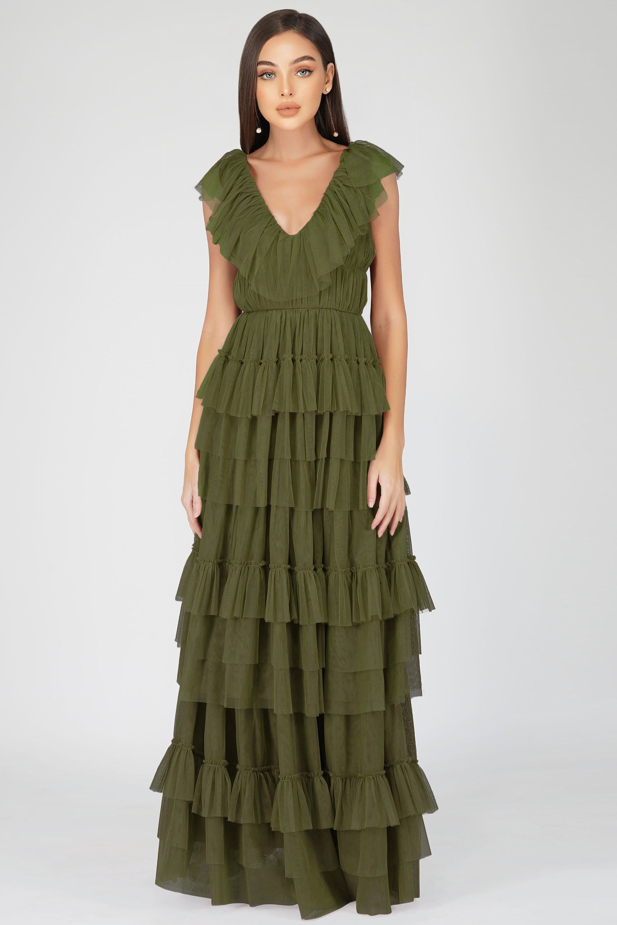 Alexandra Maxi Dress in Deep Olive - Elegant Long Flowy Women's Dress for Summer, Beach, and Casual Wear - Perfect for Vacations, Parties, and Everyday Outfits