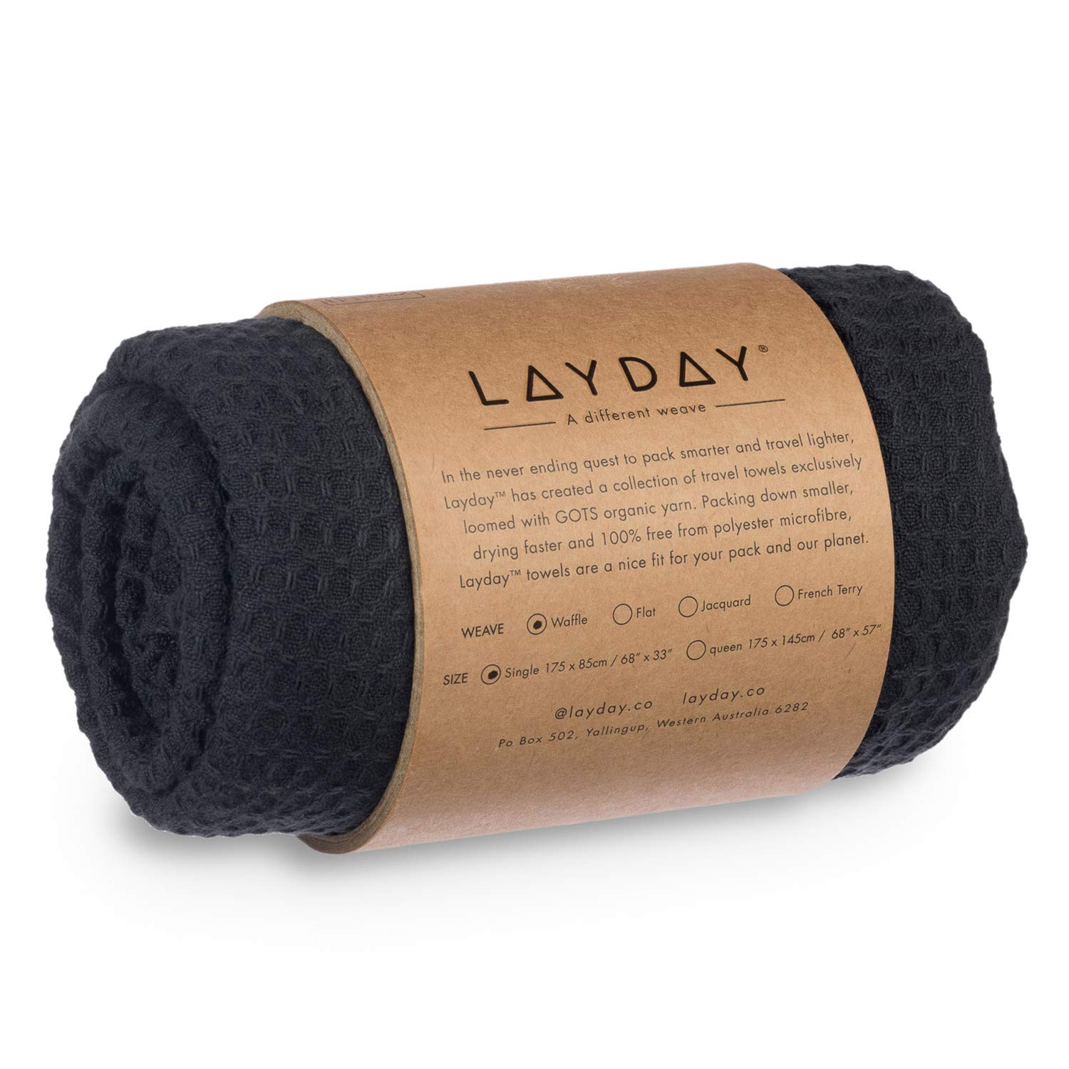 Layday Rover Ink Organic Cotton Travel Towel - Ultra Absorbent, Quick Dry, Lightweight & Compact for Backpacking, Beach, Camping, Surfing & Outdoor Adventures | Perfect for Travel, Gym, Yoga & Pool Use
