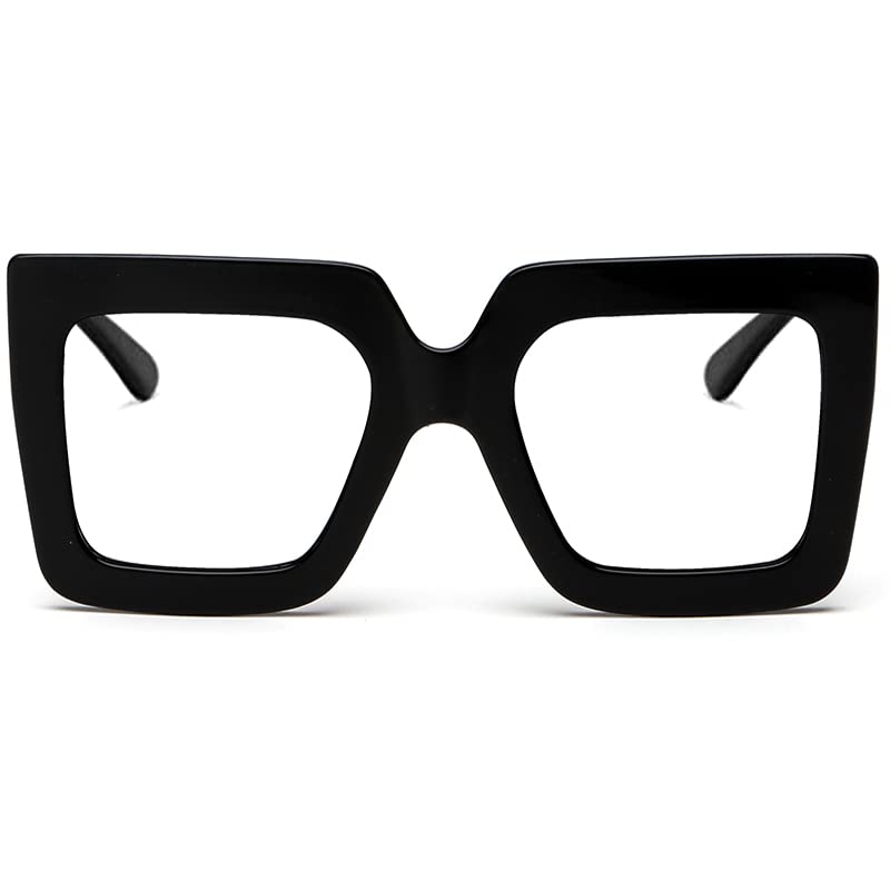 Stylish Oversized Blue Light Blocking Glasses for Women - Thick Square Frame Computer Eyewear, Non-Prescription Reading Glasses (Black) | Perfect for Office Work, Gaming & Screen Time Protection