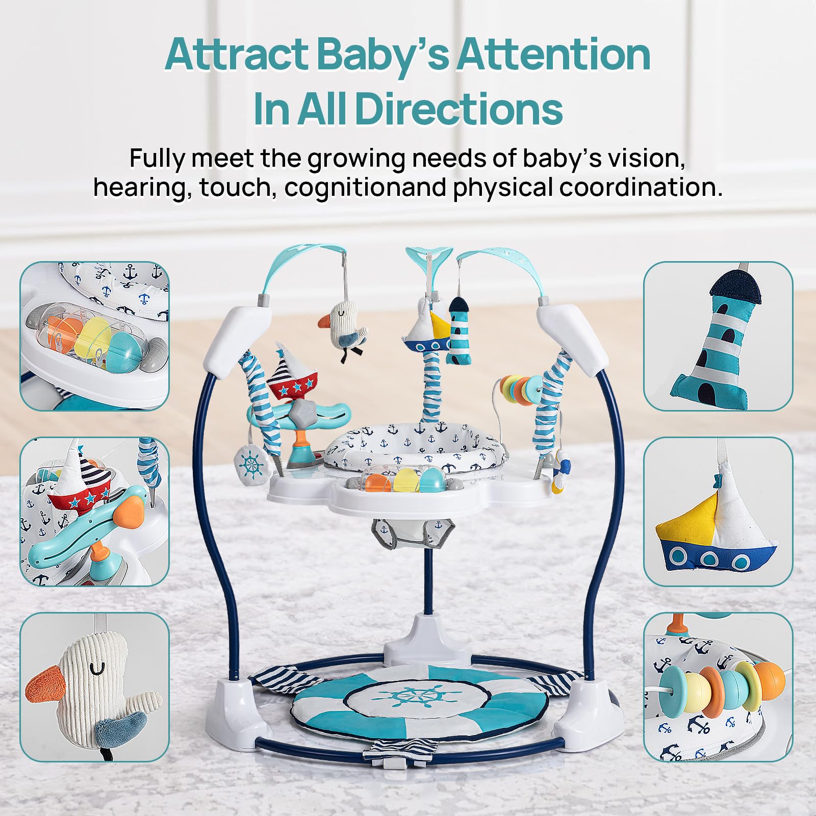 360° Rotating Baby Activity Jumper with Interactive Toys - Play Center for Infants 3-12 Months - Perfect for Early Learning & Motor Skill Development at Home or Daycare