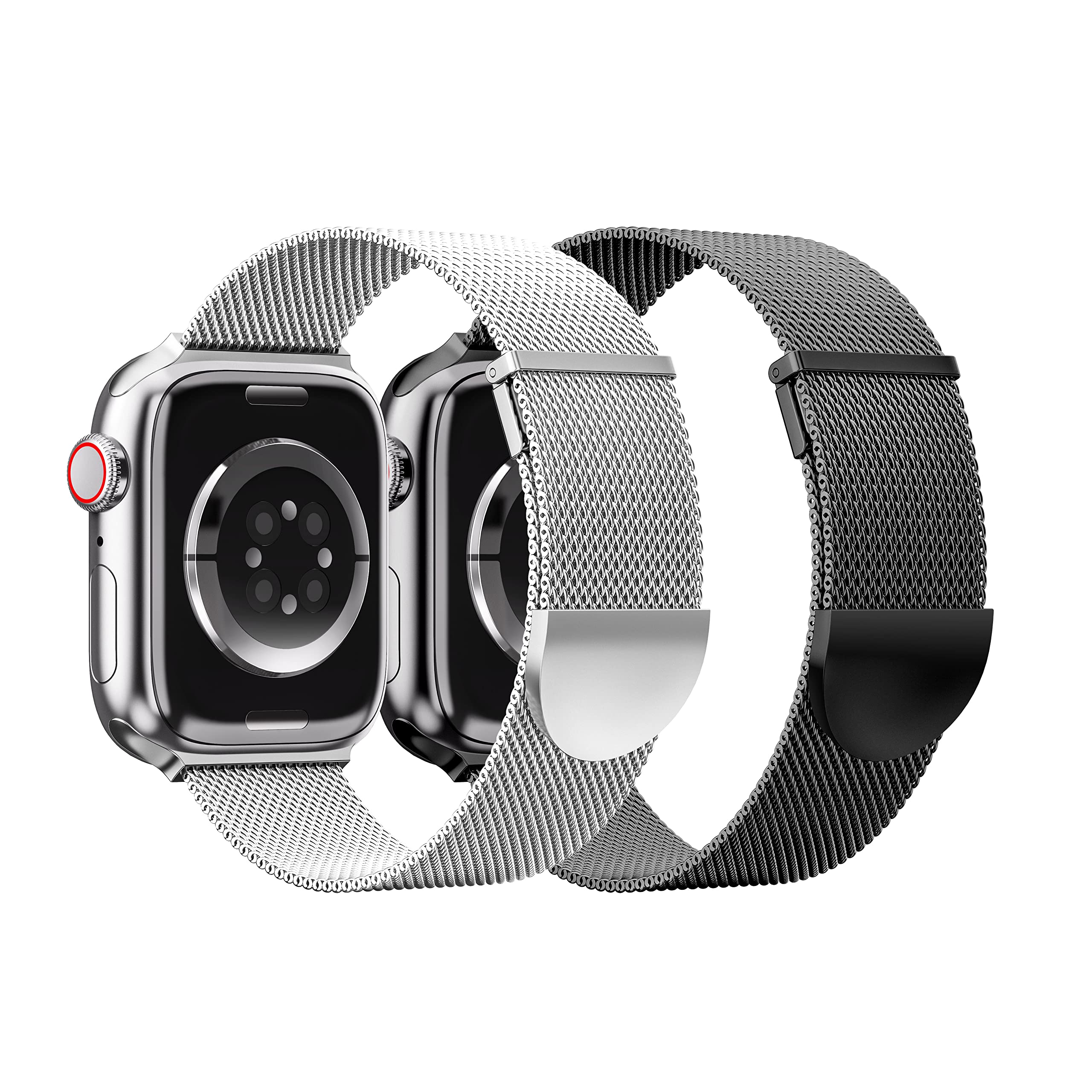 2 Pack Stainless Steel Magnetic Milanese Loop Band for Apple Watch 38mm 40mm 41mm 42mm 44mm 45mm - Adjustable Mesh Strap Compatible with iWatch Series 8/7/6/5/4/3/SE - Perfect for Workouts, Office & Everyday Wear for Men & Women