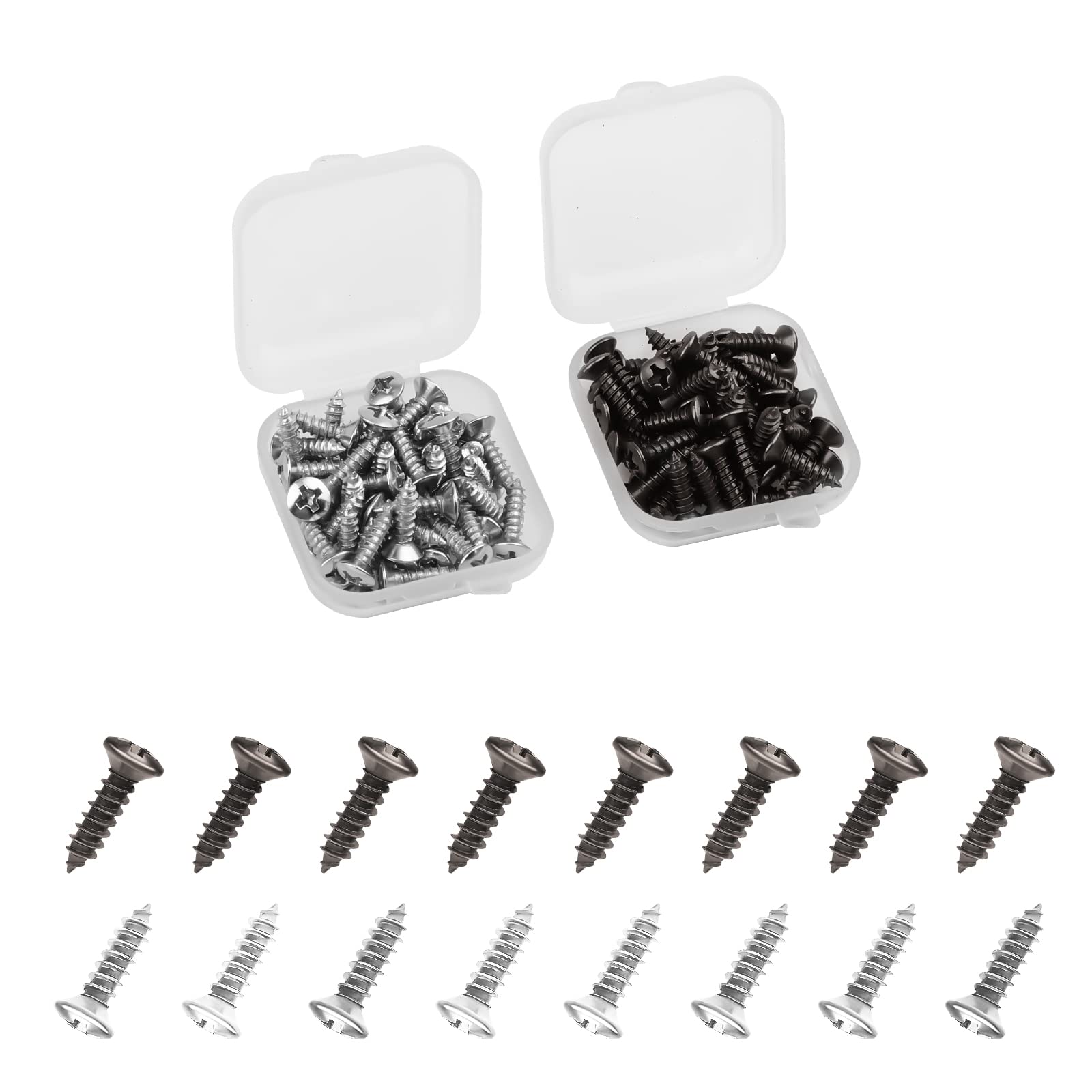 SAVITA 100 Pcs Guitar Pickguard Screws & Bass Pickguard Screw Set - Light Black & Bright Silver Mounting Screws for Electric Guitar & Bass Guards | Perfect for DIY Guitar Repair & Maintenance