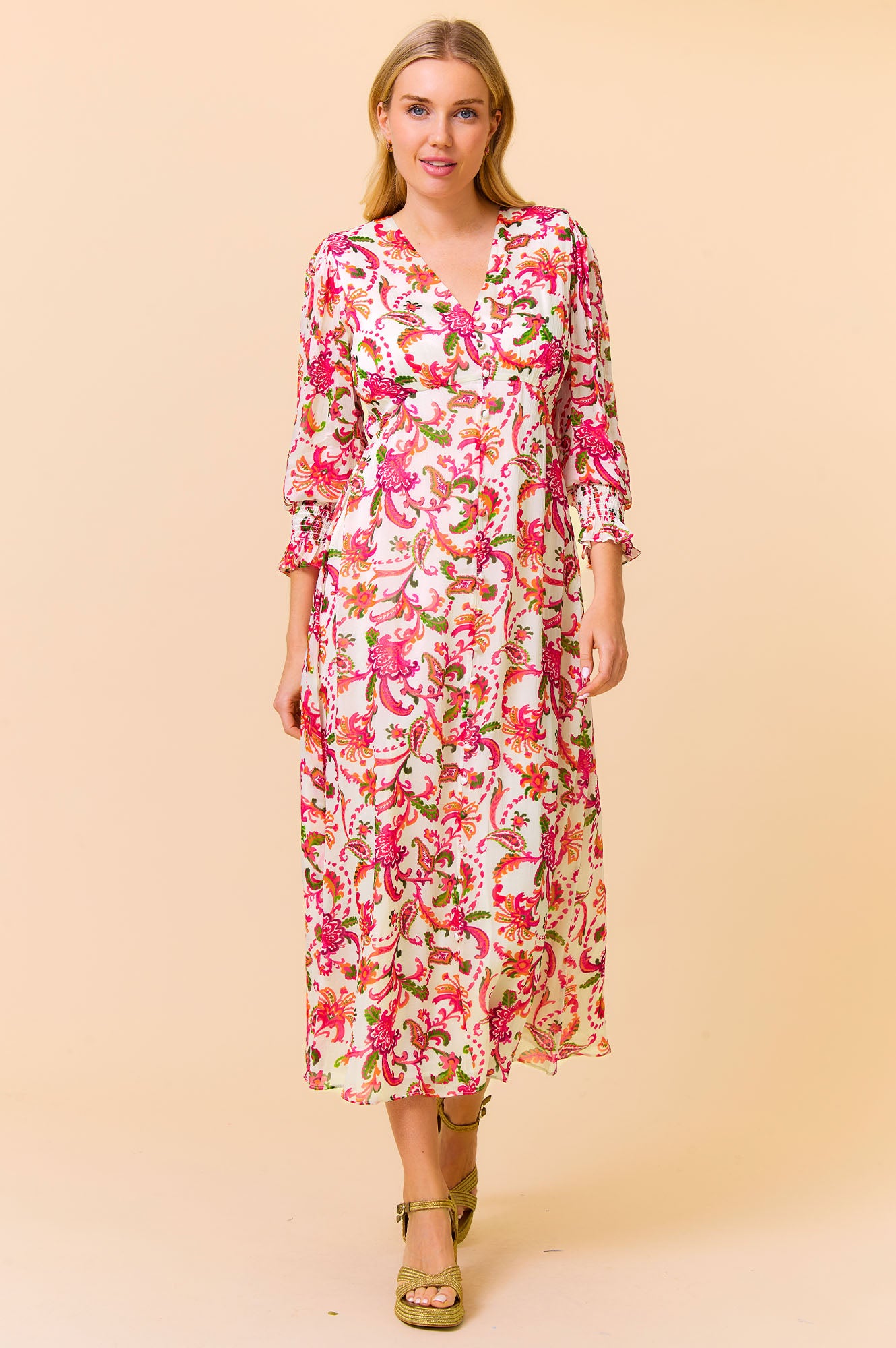 Long Sleeve Sally Anne Dress | Paisley Floral Print Women's Fashion Dress for Casual Wear, Office & Special Occasions
