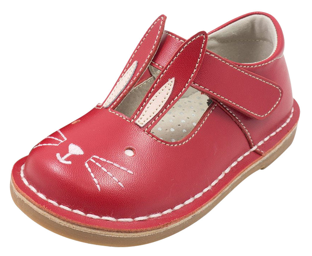 Livie & Luca Molly Red Leather Bunny Mary Jane Shoes for Girls - Hook & Loop Closure, Comfortable & Stylish - Perfect for Easter, Spring Outfits & Special Occasions