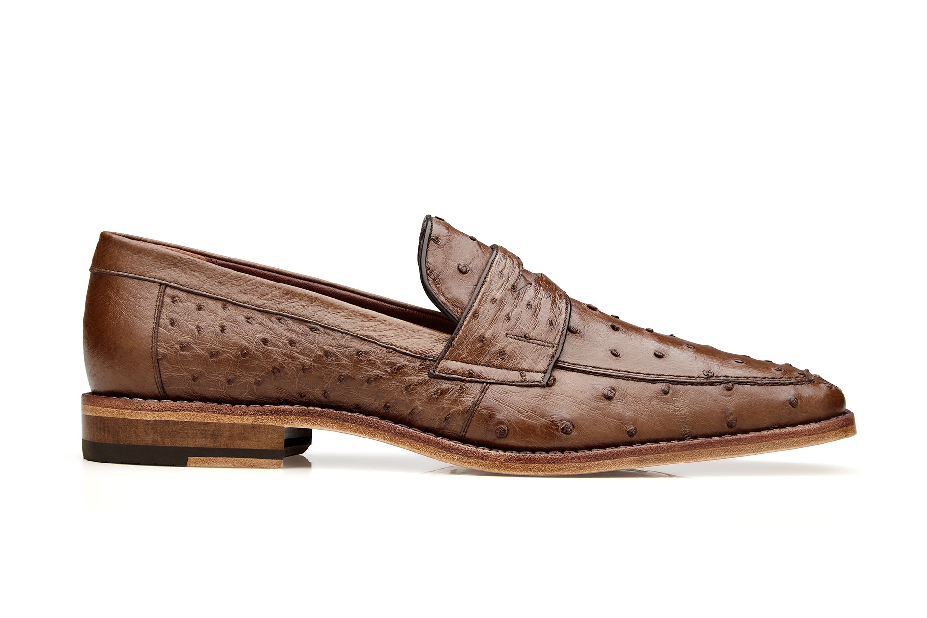 Belvedere Espada Genuine Ostrich Leather Dress Shoes for Men - Premium Tabac Brown 02440 - Formal Business & Wedding Occasions