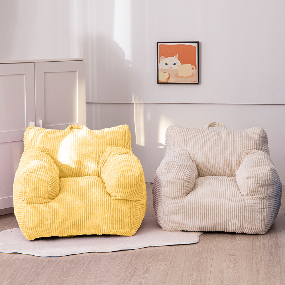 MAXYOYO Kids Bean Bag Chair - Soft Corduroy Bean Bag Couch with Armrests for Children's Room, Nursery & Playroom (Light Yellow) - Perfect for Reading, Gaming & Relaxing