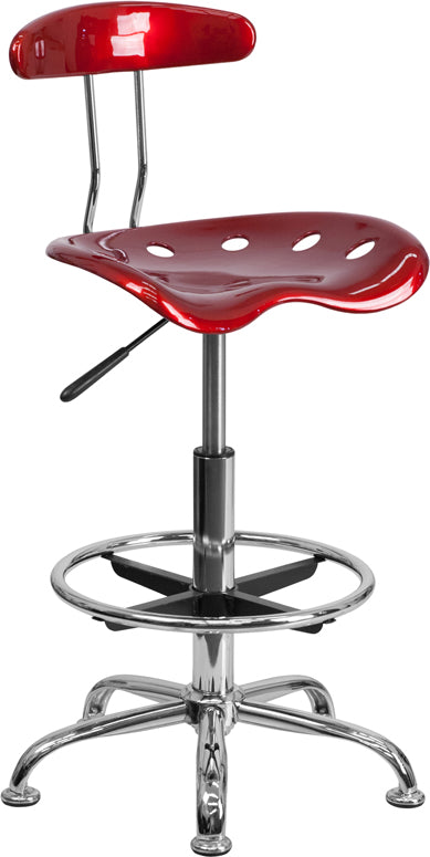 FLASH Bradley Vibrant Violet and Chrome Drafting Stool with Tractor Seat - Adjustable Height Bar Stool for Home Office, Art Studio & Industrial Workspaces