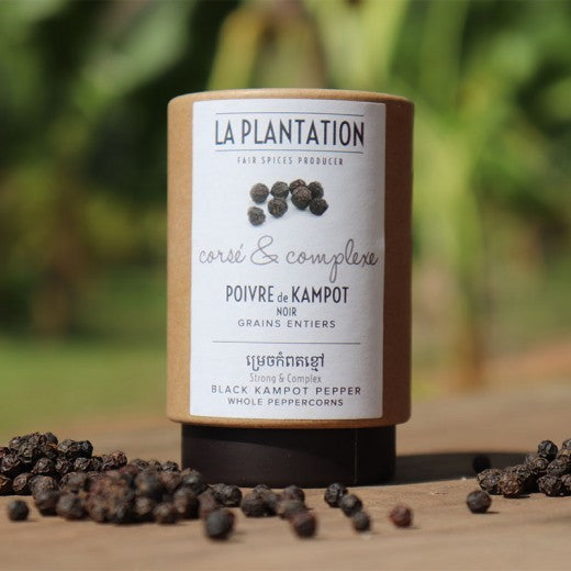 Organic Black Kampot Pepper - Premium Whole Peppercorns by La Plantation | Authentic Cambodian Spice for Cooking, Grilling & Gourmet Dishes