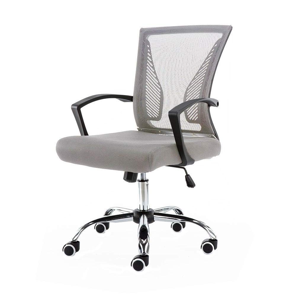 Modern Mid-Back Mesh Office Chair with Adjustable Armrests - Ergonomic Breathable Gray & Black Desk Chair with Height Adjustment & Smooth Rolling Casters - Perfect for Home Office, Gaming & Workspace