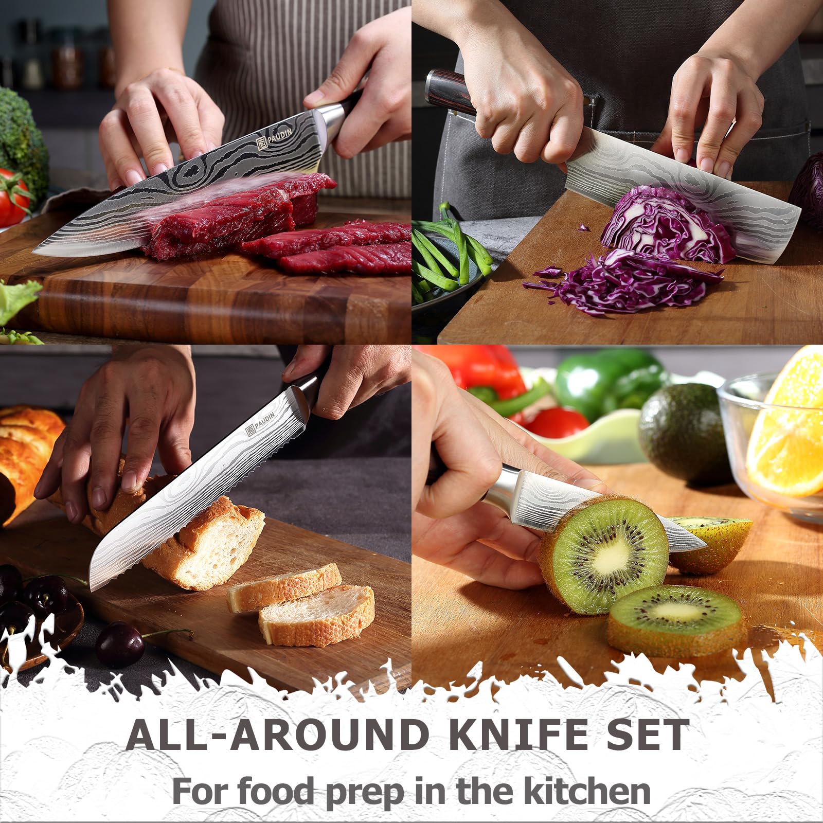 PAUDIN 7-Piece Professional Chef Knife Set - High Carbon Stainless Steel Ultra Sharp Kitchen Knives with Pakkawood Handle - Perfect for Home Cooking, Restaurant Use & Food Preparation