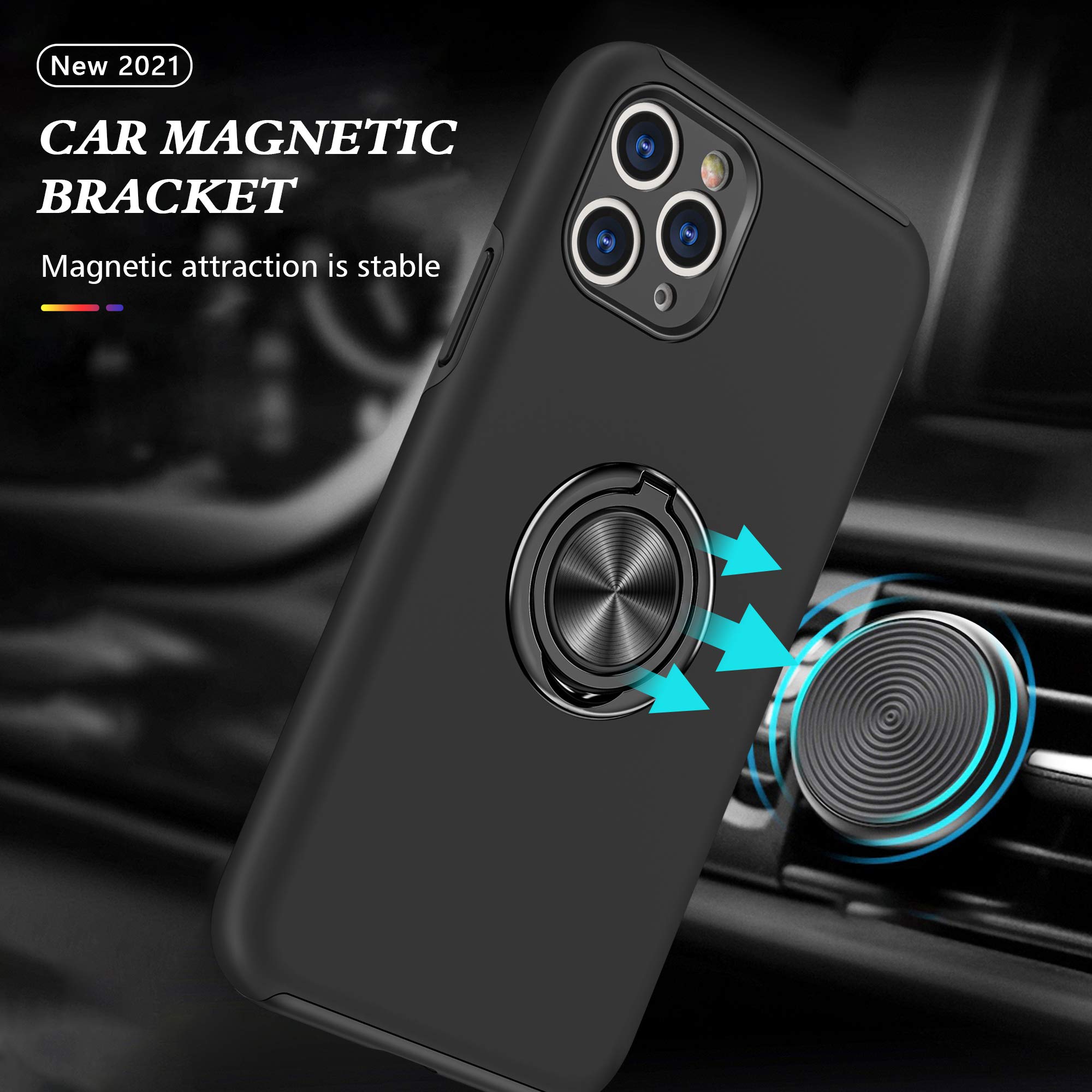 Premium iPhone 11 Pro Max Case with Tempered Glass Screen Protector - 2-in-1 Slim Protective Cover with Magnetic Kickstand (Black) | Shockproof Phone Case for Work, Travel & Outdoor Activities