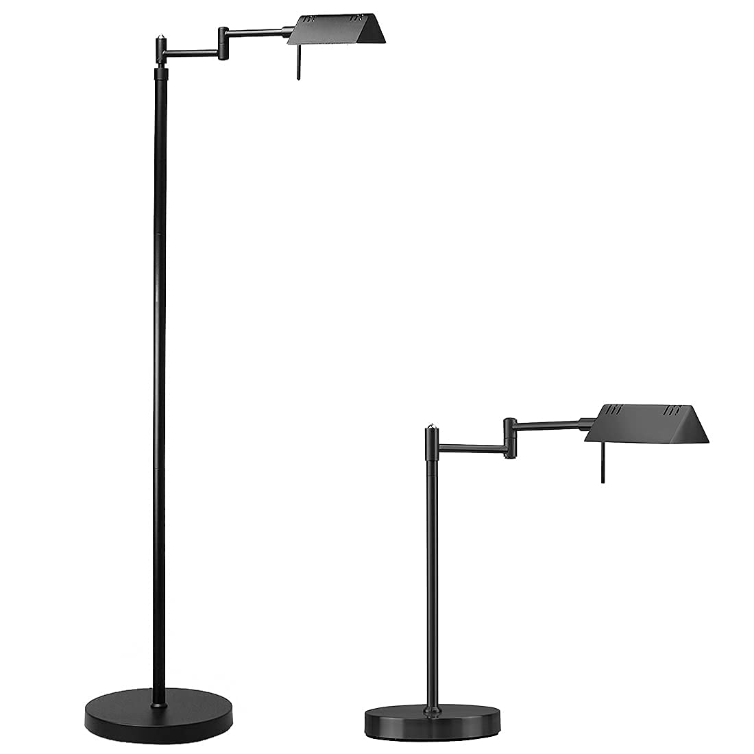 O'Bright LED Pharmacy Floor & Table Lamp Bundle - 12W Adjustable Task Light with Full Range Dimming & 360° Swing Arms - Perfect for Reading, Craft Work, Sewing & Home Office Use - Black