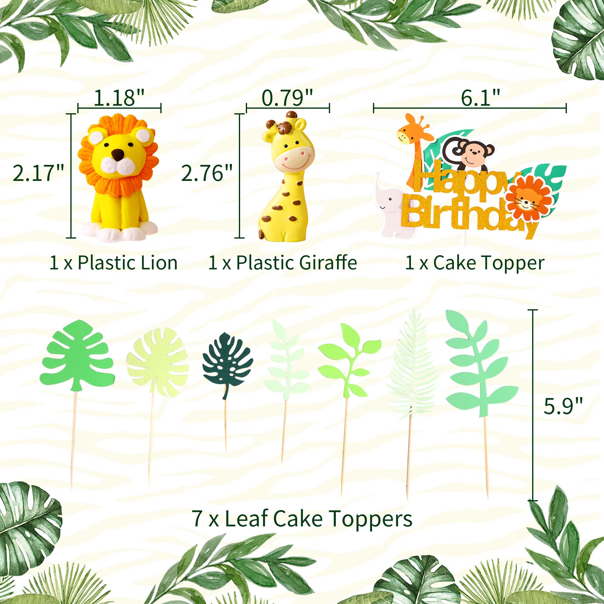 LaVenty Jungle Safari Animal Cake Toppers - 12pcs Edible Cake Decorations for Baby Shower, Birthday Party, Zoo Theme Celebration - Perfect for Jungle Themed Cakes, Cupcakes and Desserts