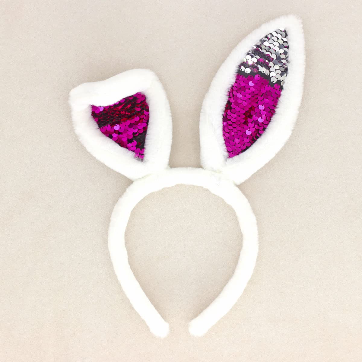 2PCS Glitter Sequin Bunny Ears Headbands - White Rabbit Ears Hair Accessories for Women, Easter Party Costume, Bachelorette & Halloween Celebration