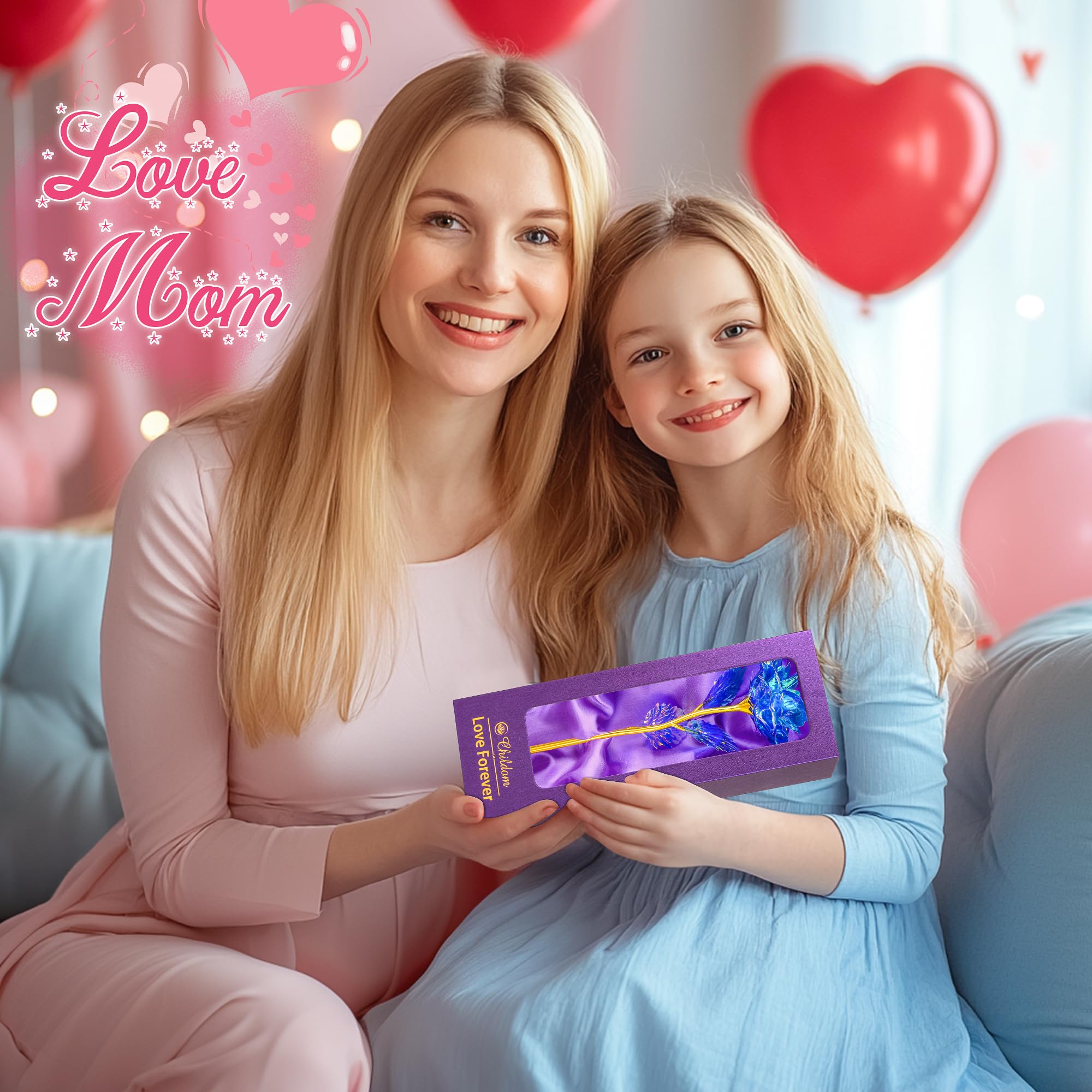 Childom Artificial Blue Rose Flower Gift Set - Perfect Mother's Day, Birthday, Anniversary & Valentine's Gift for Mom, Wife, Grandma from Daughter or Son | Elegant Home Decor & Special Occasion Present