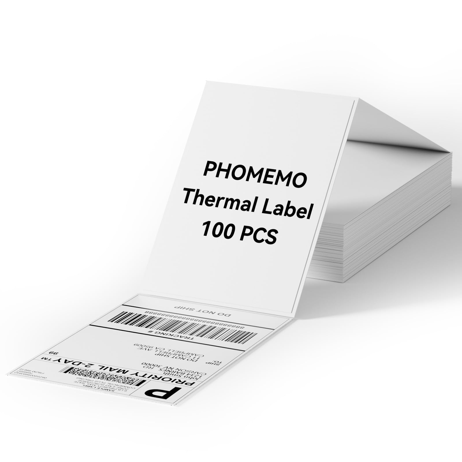 Phomemo 4x6 Thermal Shipping Labels - 100 FanFold Labels per Roll for Thermal Label Printers | Compatible with Phomemo, Zebra, Rollo & More | Perfect for E-commerce, Amazon FBA & USPS Package Shipping