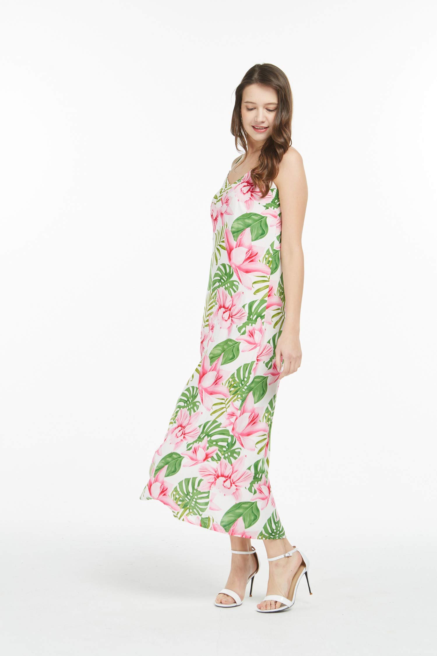 Women's Floral Hawaiian Luau Maxi Dress - Blue Hibiscus Print Sweetheart Neckline for Beach Parties, Summer Vacations & Tropical Events