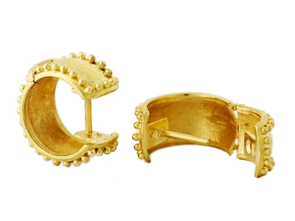 Elizabeth Locke Granulated Curved Wide Hoop Earrings - 14K Gold Plated Statement Jewelry for Women | Elegant Dangle Earrings for Parties, Weddings & Special Occasions