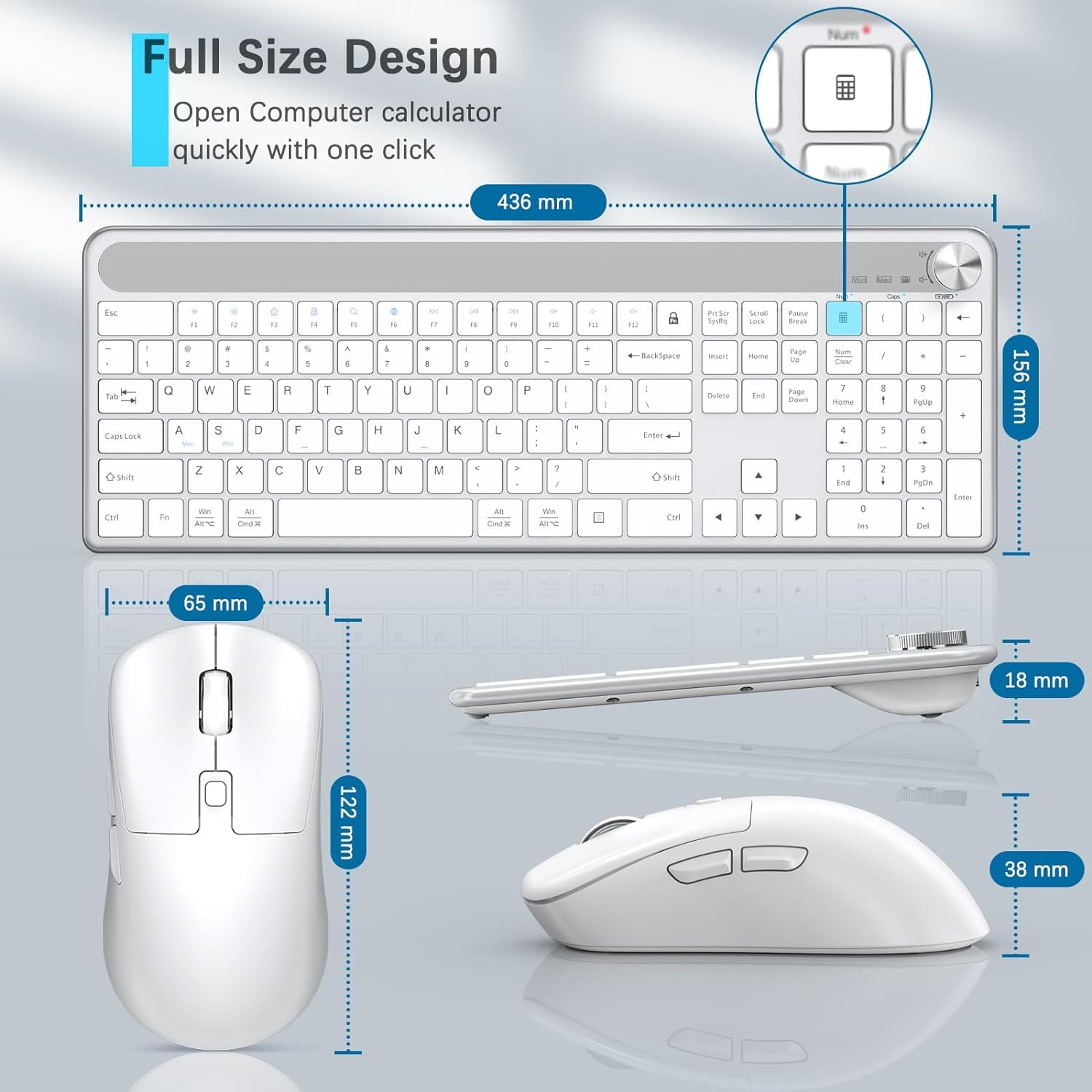 Wireless Keyboard Mouse Combo with Volume Knob - for PC/Mac/Windows - Home & Office Use
