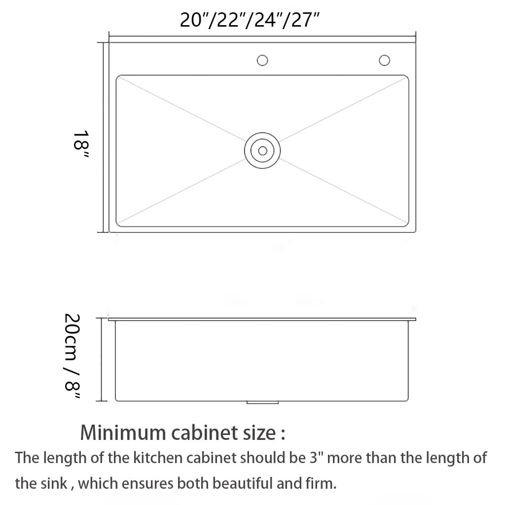 Premium 27-inch Stainless Steel Single Bowl Kitchen Sink - Topmount/Undermount Handmade Rectangle Sink with Drain Tray & Prep Station (24