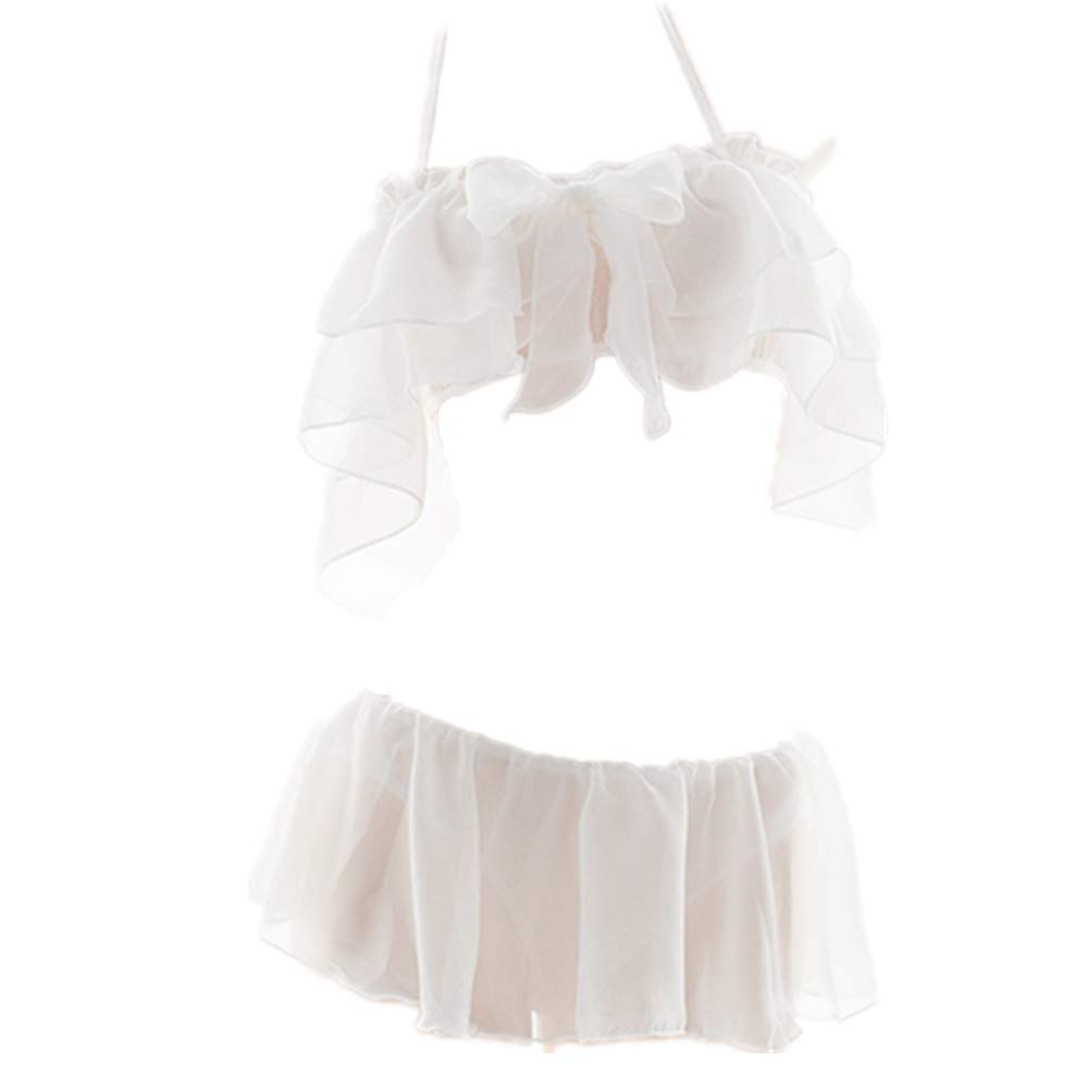 Sexy Lingerie Set for Women - Hollow Heart Lolita Cute Cosplay Costume Sleepwear Nightie - Perfect for Valentine's Day, Role Play & Romantic Nights (White)